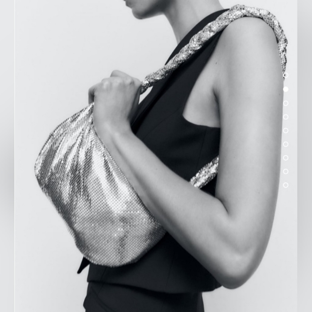NEW Zara Silver Sparkly Disco Shoulder Bag Handbag